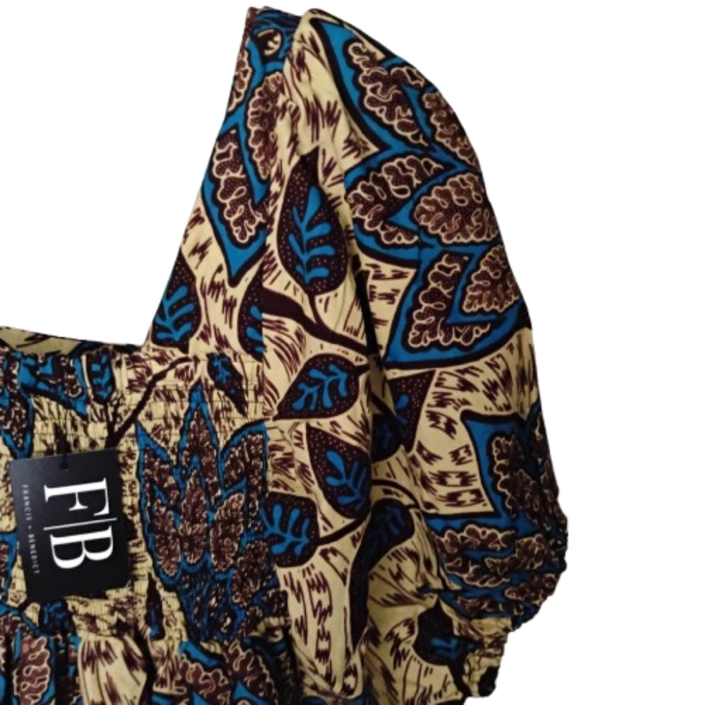 NWT! F&B African Smocked Sundress Puff Sleeves Pockets Maxi Small Resort - Picture 2 of 16
